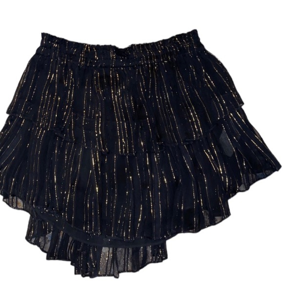 🔥🔥NWT LOVESHACKFANCY MINI SKIRT. Sz XS. BLACK AND METALLIC GOLD WITH RUFFLES - Picture 5 of 9